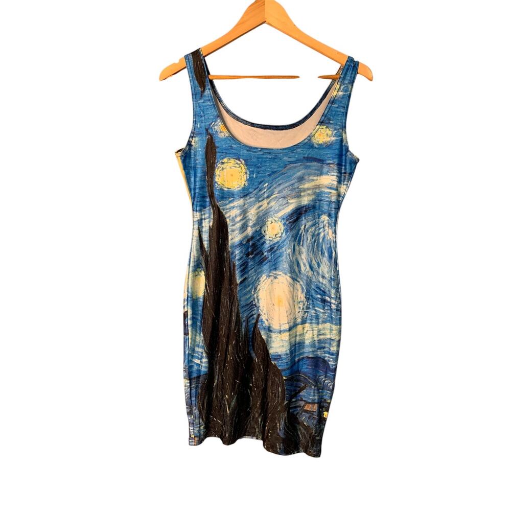 Starry Night Women's Dress Small Form Fitting Van Gogh Artsy Bodycon Summer